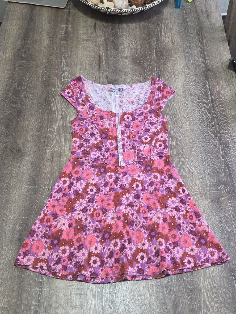 UO Urban Outfitters Juliette Seamed Floral Mini Dress Ribbed Babydoll Medium